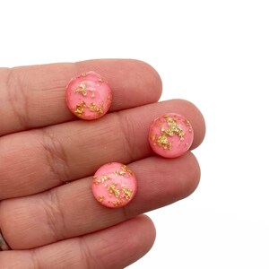10 Round Flatbacked Resin 12mm Pink and Gold Round Resin Foil Cabochons,  Flat Backed Acrylic Plastic Cabs H160