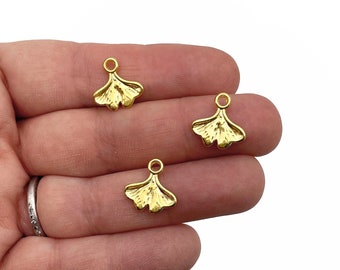 25 Gold Plated Ginko Leaf Charms, D14