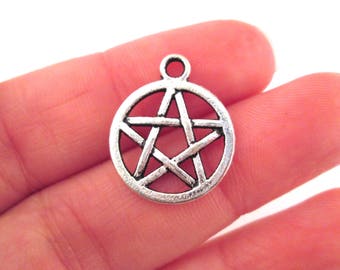 Silver Plated 20mm Wicca Witchcraft Pentagram Charms, Halloween Witch Pendants, Pick Your Amount, L249