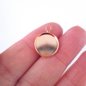 Rose Gold Plated 12mm round bezel pendant settings, DIY blank base tray charms  B132