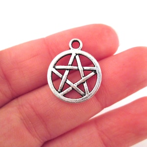 Silver Plated 20mm Wicca Witchcraft Pentagram Charms, Halloween Witch Pendants, Pick Your Amount, A9