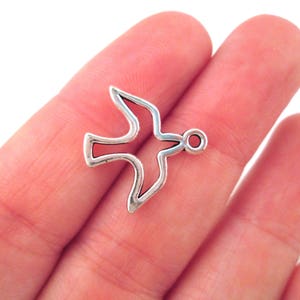 10 Silver Plated Open Bezel Frame Peace Dove Religious Bird Charms, Sparrow Tray Pendants for Uv Resin Pressed Flowers A260