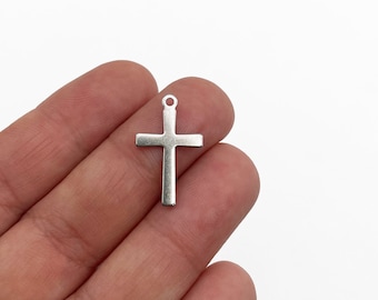 15 Stainless Steel Cross Charms, Cross Pendants #A144