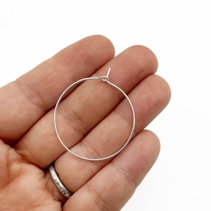 10 Pair 30mm Round Hoop Ring Earrings, Silver Plated Wire Ear Rings, B116