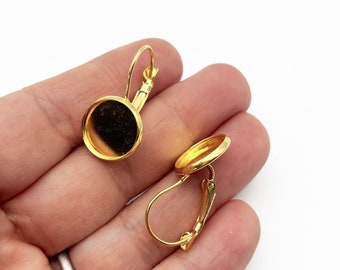 12mm leverback round bezel earrings, gold plated lever back ear findings, diy blank bases, pick your amount, C137