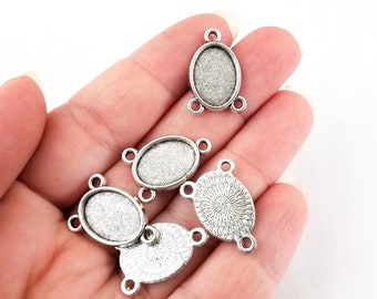 20 Silver Plated Oval 10x14mm Bezel Rosary Connectors, Silver Bezel Charm, 10x14mm B79