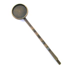 12mm bezel bobby pins, brass plated, 13x61mm, pick your amount, C118