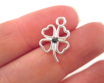 25 Silver Clover Charms, Irish Charms, Four Leaf Clover, D81