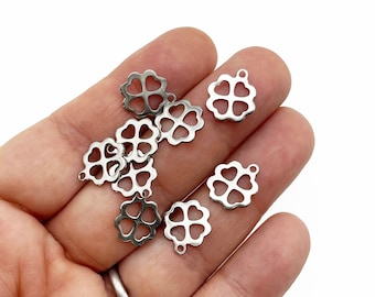 12 Stainless Steel Clover 11mm Charms, Irish Pendants, Saint Patricks Day Four Leaf Clover L432