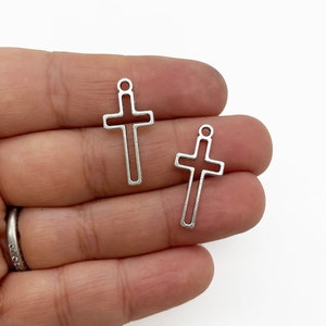 15 Silver Open Bezel Plated Cross Charms, F158a
