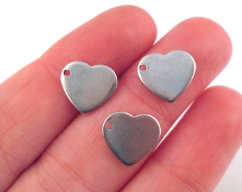 10 Stainless Steel 10mm Valentine Heart Stamping Tag Charm Pendants A342