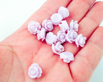 10 mm Pastell lila lila Harz Blumen Cabochons mit flachem Rücken, Rose Cabochons aus Acryl mit flachem Rücken, wählen Sie Ihre Menge
