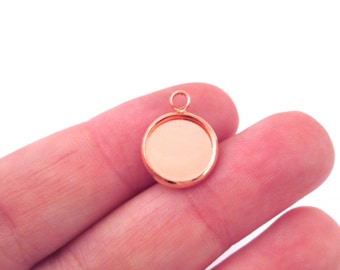 4 Rose Gold Plated Stainless Steel 10mm round bezel pendant settings H541