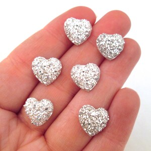 10 resin heart drusy cabochons, 12mm silver druzy cabs H534