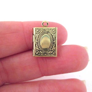 4 Mini brass book locket charms, 11x14mm, pick your amount, D193