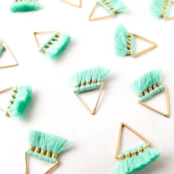 Pale BlueGreen Aqua Triangle Pendant Tassel Charms, Triangle Geometric Tassel, Tassel Charm, Dyed Thread approx. 16x23mm, L207