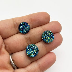 50 metalic blue 12mm round resin drusy cabochons,  druzy cabs H580