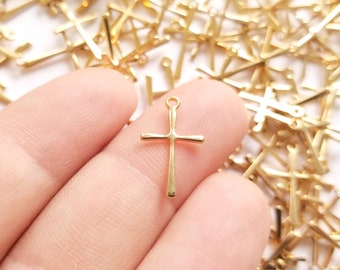 6 Gold Plated Cross Charms, Cross Pendants #561