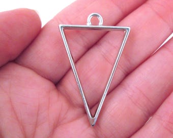 3 Silver Plated 40mm Triangle Charms, Open Bezel Triangle Pendants, Diy Resin Pressed Flower Tray Blank Bases  F137