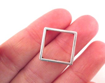 10 Silver Plated Square Bead Frame, Silver Open Bezel Frame Charms, F31A