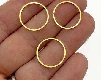 25 Raw Brass 16mm Circle Connector Charms, Bronze Round Linking Ring Connecter Pendants Circle Links, F45b