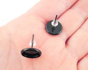 1, 5 or 10 pair 8mm round bezel stud earring blank base tray settings, Cabochon setting plated with a black enamel coating, C43