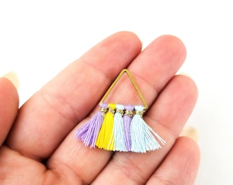 4 Multicolor Pastel Triangle Tassel Pendant, Geometric Thread Charm L203