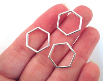 Twenty 15mm Silver Plated Hexagon Connectors, Silver Hexagon Charms, F47