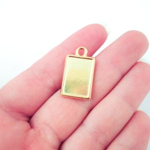 Gold plated rectangle charm settings (holds a 11x16mm cab), rectangular pendant blank base trays, pick your amount, B64