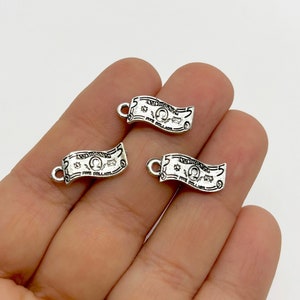 10 Silver Plated Dollar Bill Money Charm, Benjamin Pendants, D201