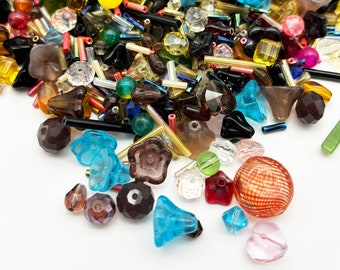 6 ounce 1/2 c grab bag of mixed glass bead, assorted colors, shapes and sizes