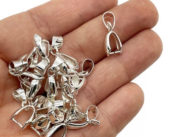 10 Silver Plated 14x7mm Ice Pick Pinch Bails, A126