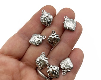 15 Stainless Steel Strawberry Charms B149