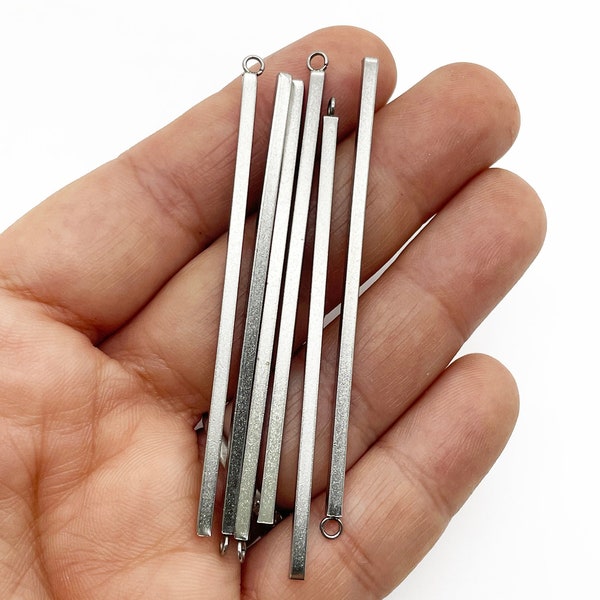 Six Extra Long 63x2mm Stainless Steel Bar Pendant Charms, A251