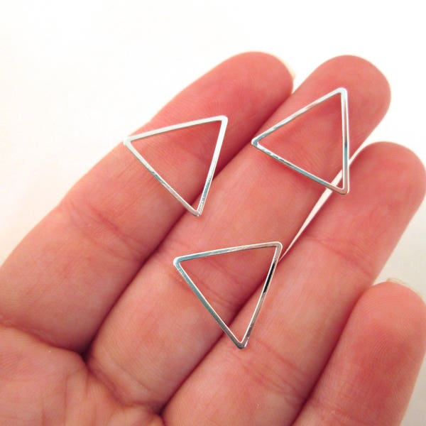 10 Silver Plated Triangle Connectors, Silver Triangle Charms, 15mm, F263