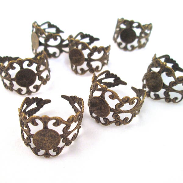 8mm brass adjustable filigree rings bases,pick your amount, A190