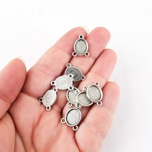 20 Silver Plated Oval 8x10mm Bezel Rosary Connectors, Silver Bezel Charm, 8x10mm B17