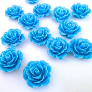 10 sky blue 20mm flatbacked rose resin floral cabochons, cute flat backed acrylic plastic flower cabs