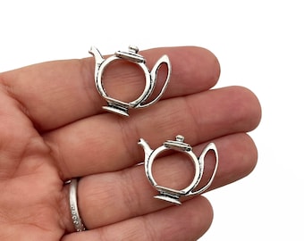 10 Silver Plated Teapot Charms, Tea Pot Pendants, D105