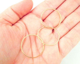 15 Light Gold Plated 25mm Circle Connectors, Round Linking Ring Pendant Charms, F100