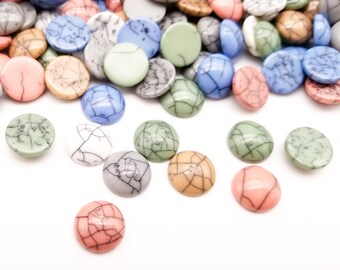 10 Assorted Crackle Faux Stone Flat Backed Resin Cabochons, 12mm Natural Tones Multicolor Flatbacked  Plastic Cabs, H187
