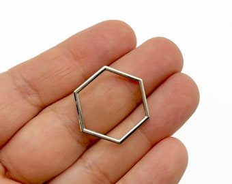 Twenty 20mm Platinum or Silver Tone Hexagon Connector Pendants, Silver Hexagon Connecter Charms, F18