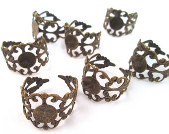 8mm brass adjustable filigree rings bases,pick your amount, A190