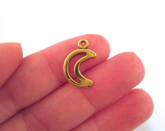 20 mm Halbmond Mondsichel Charm Anhänger, vergoldet, mit offener Lünette