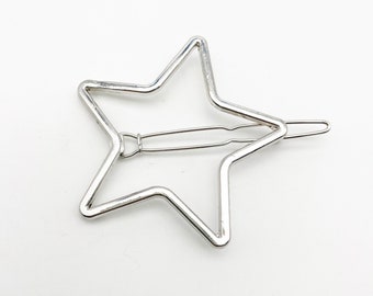 Zwei große Silber Tone Star Har Clip Rohlinge, Uv Harz hohl Stern Haarnadel Haarspangen, F185