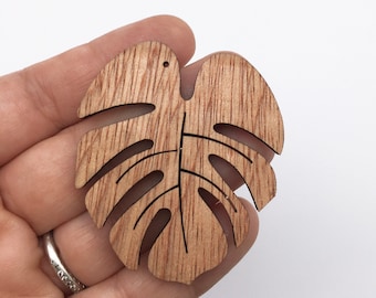 6 ogromnych zawieszek z drewna w kształcie liścia Monstera, 49 mm, urocze, wycinane laserowo drewniane liście, Q64