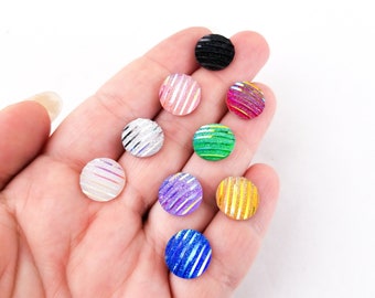 25 Assorted 12mm Iridescent Round Striped Flat Backed Cabochons, Flatbacked Resin Cabs, H484