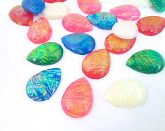 6 Assorted Resin 25mm or 1 inch Flatbacked Teardrop Cabochons, 25x18mm Flat Backed Acrylic Plastic Tear Drop Cabs H195