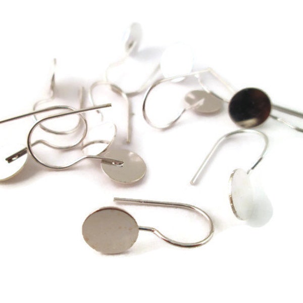 5 Pair 10mm silver tone earring blank hooks C29