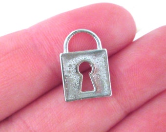 Square Silver Padlock Charms, 15x11mm, Pick your amount, D157